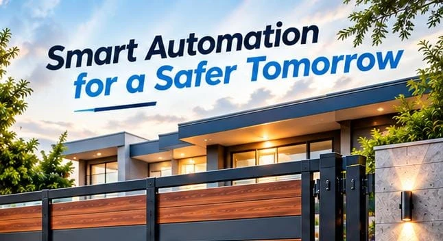 Smart Automation for a Safer Tomorrow: a modern villa with an aluminium and wood-finish automatic gate